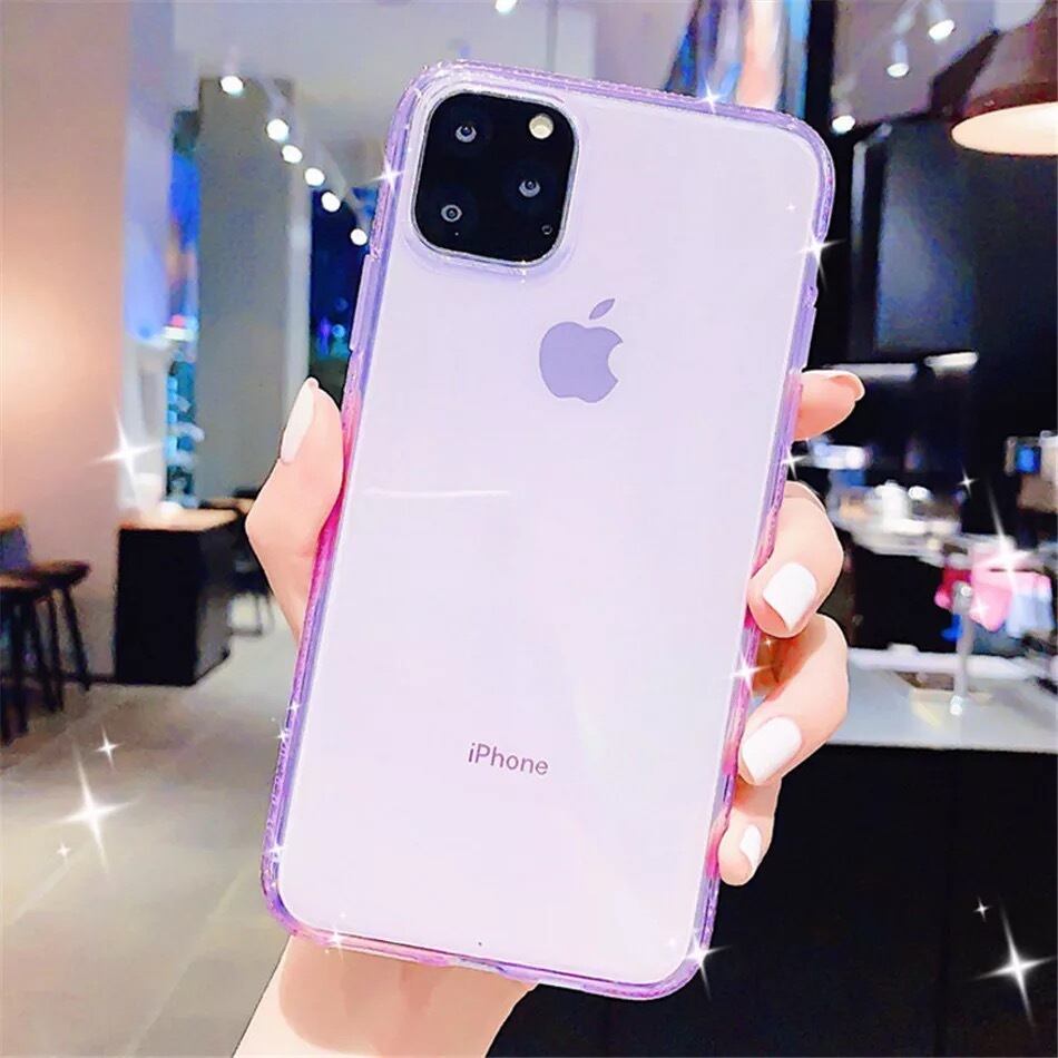 ☆送料無料☆ 5色 パープル 紫 iPhone11対応 側面ストーン付 クリア