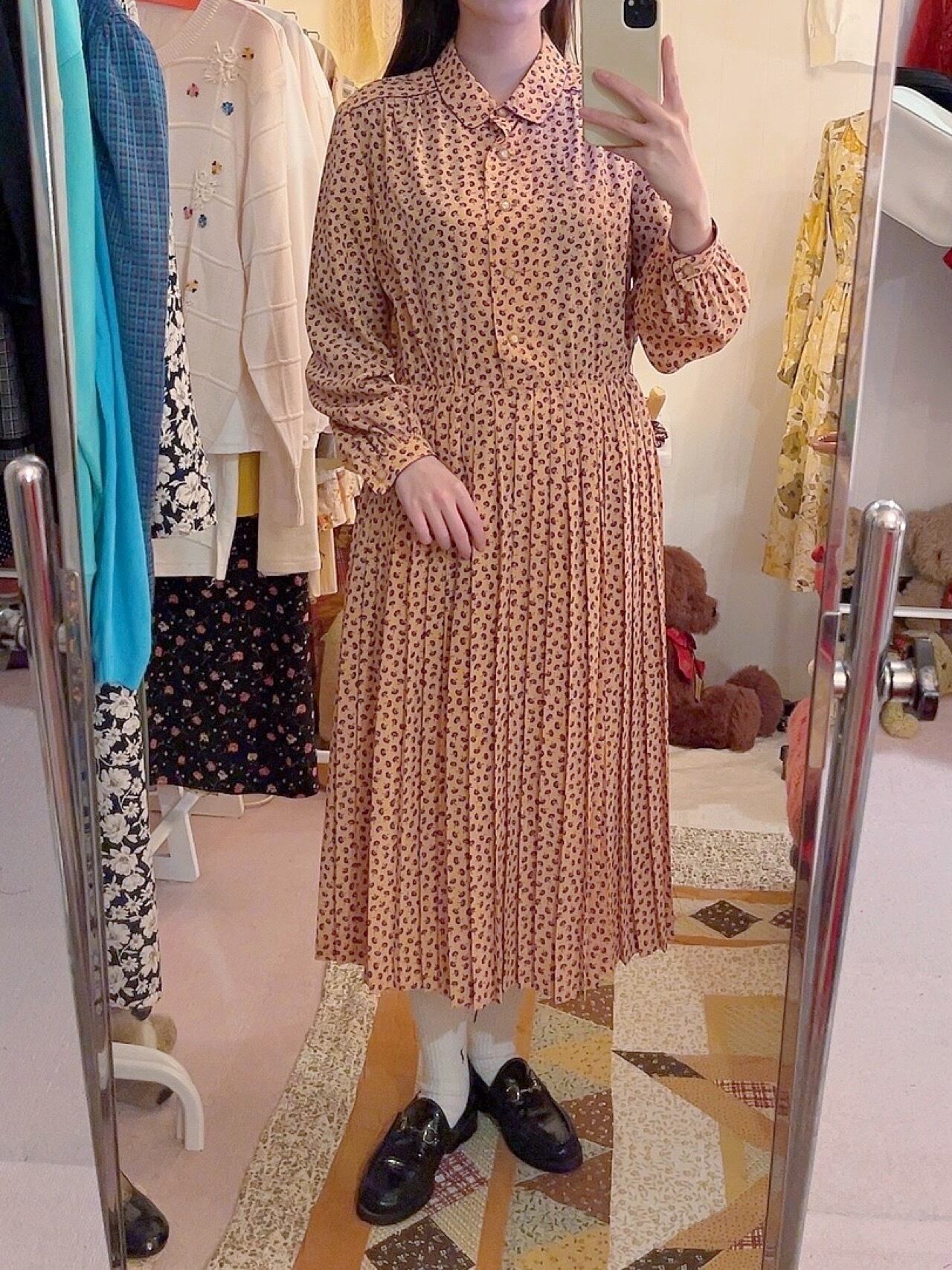 purple mini flower pleats one-piece