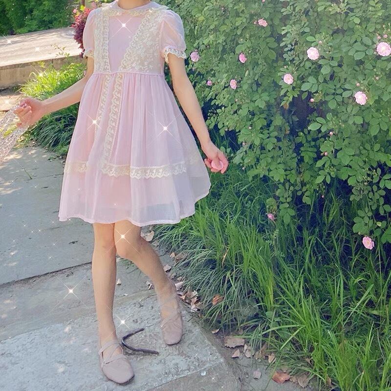 新品前ファスナーパフスリーブセクシードーリー姫ワンピース緑ピンク韓国系地雷系 新品前ファスナーパフスリーブセクシードーリー姫ワンピース緑