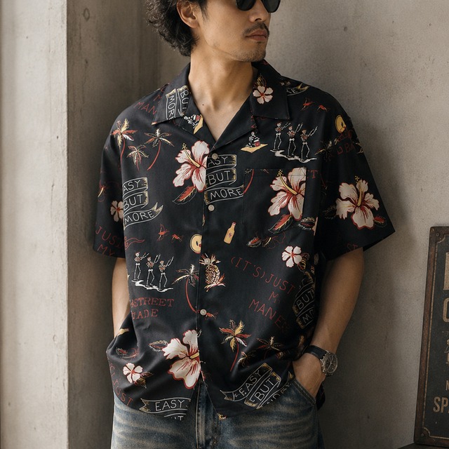 Tropical pattern open color short sleeve shirt 00327