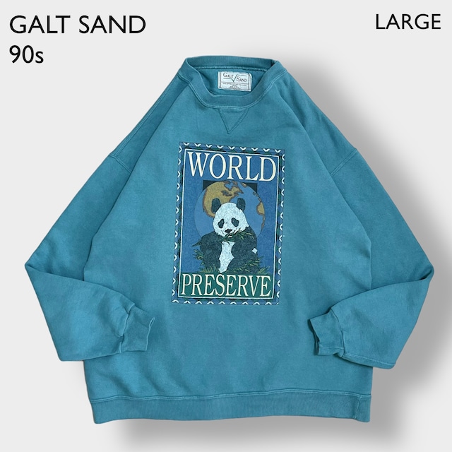 【GALTSAND】90s USA製 スウェットシャツ トレーナー アニマルプリント ジャイアントパンダ 太アームエメラルドグリーン SWEATSHIRTS L ヴィンテージ US古着