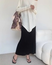 Knit long narrow Rib Skirt T20190