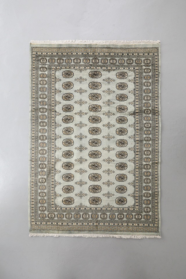 No.254 新品　トライバルラグ　パキスタン絨毯　ブハラ　ラホール産（241×170cm）シルバー　グレー　アイボリー