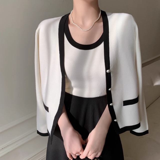 バイカラーパールボタンカーディガン　YH9674