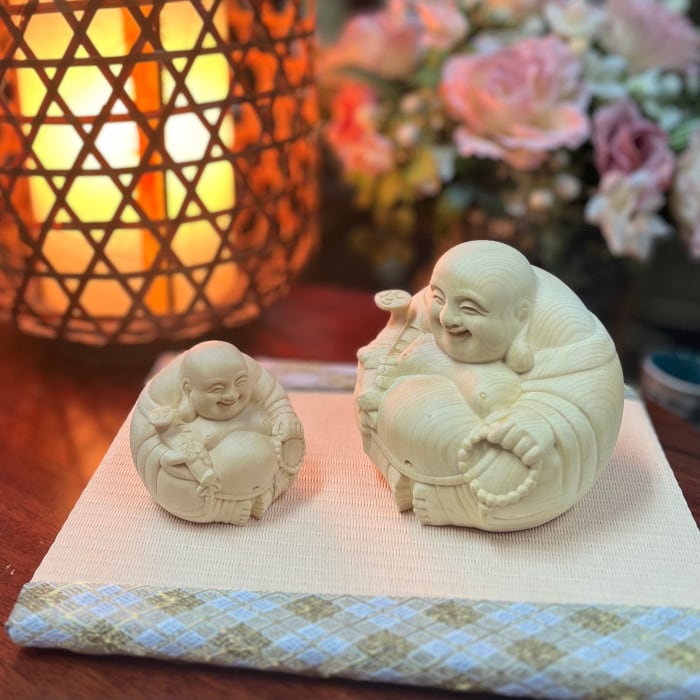 桧木 木彫り 布袋尊 布袋様 七福神 丸 一点もの 縁起物 金運アップ