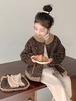 ボア ジャケット キッズ アウター 女の子 秋冬 リバーシブル もこもこ ヒョウ柄 レオパード ノーカラー 韓国 子供服 ブラウン