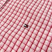 TOMMY HILFIGER トミーヒルフィガー チェック柄 シアサッカー BD 半袖シャツ サイズ L /ピンク/メンズ