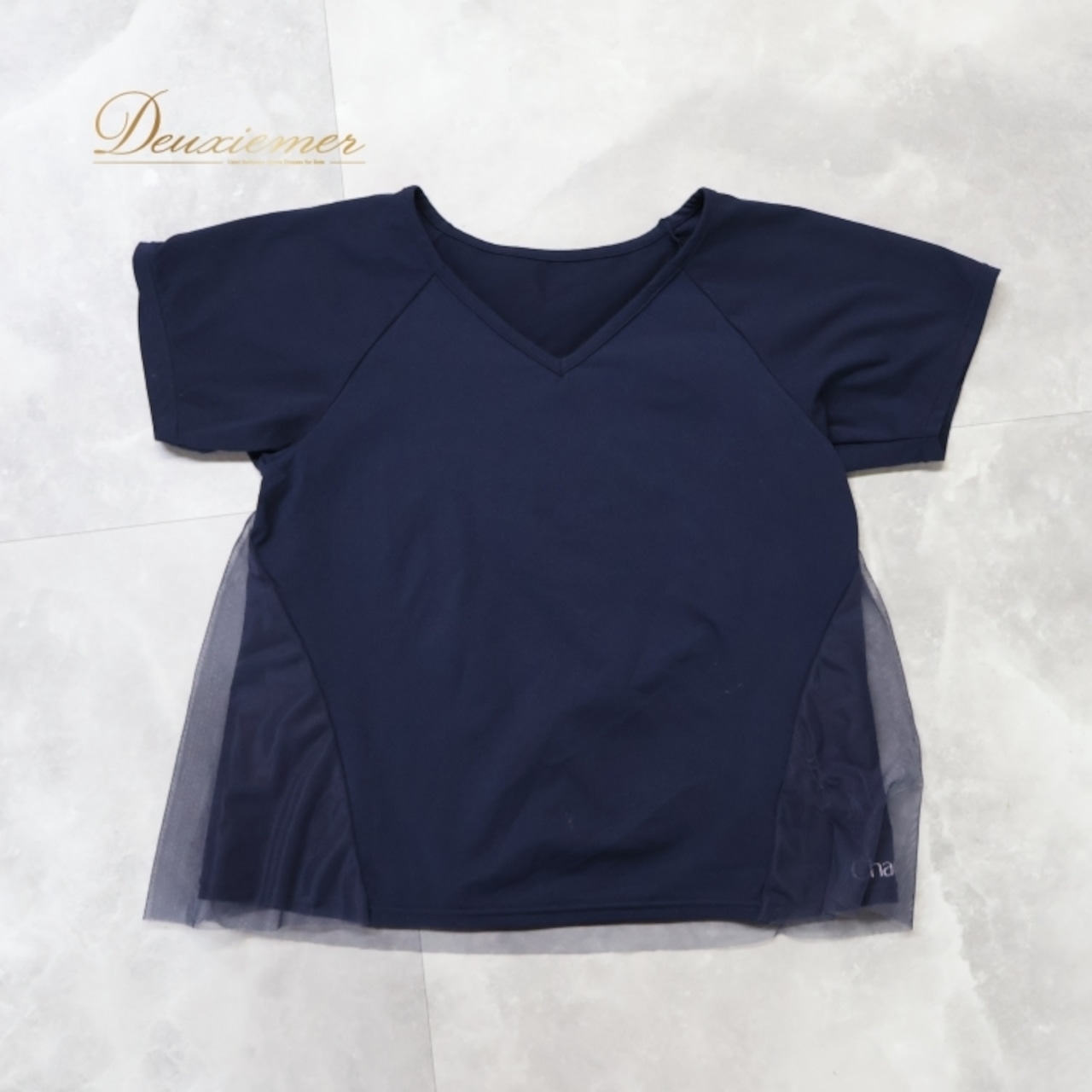 社交ダンス 衣装 トップス ブラウス ネイビー系 チャコット Chacott 紺 日本製 Tシャツ バレエ ヨガ 運動 練習 レッスン 伸縮 ストレッチ 無地 シンプル ダンス衣装 かわいい メッシュ生地