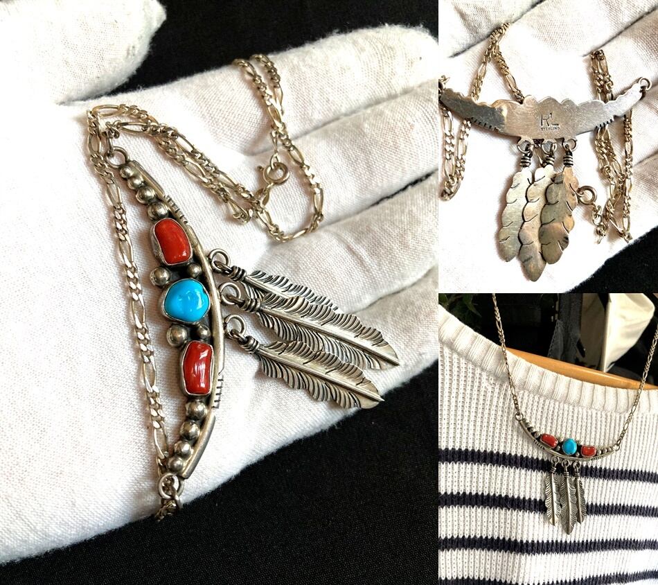 Navajo ナバホ インディアンジュエリー ターコイズ サンゴ トリプル