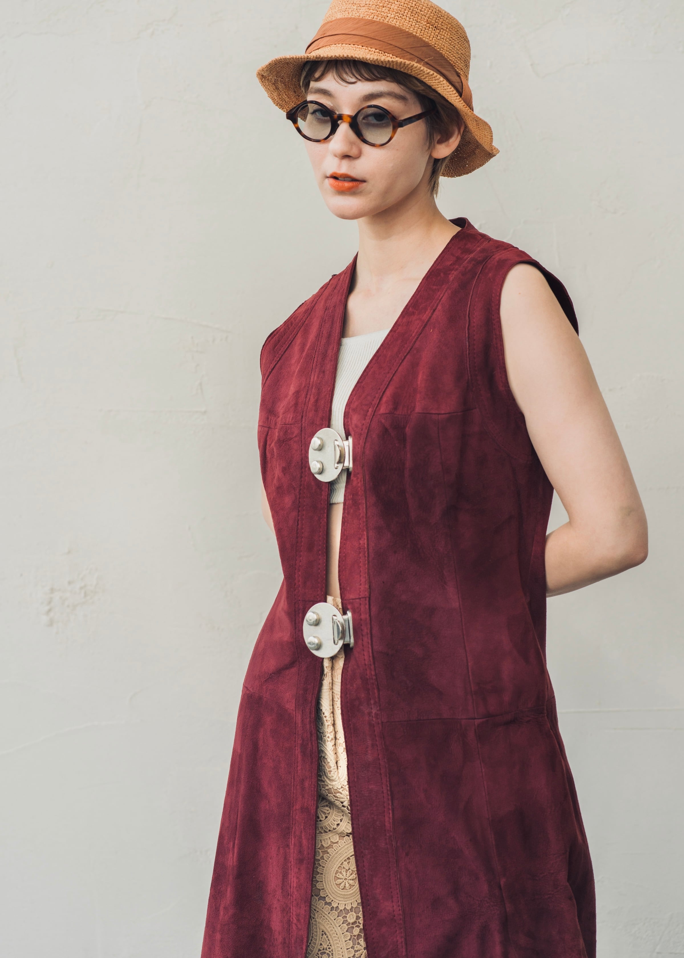 60s-70s Vintage Leather Long Vest | ORIENT MILLINERY