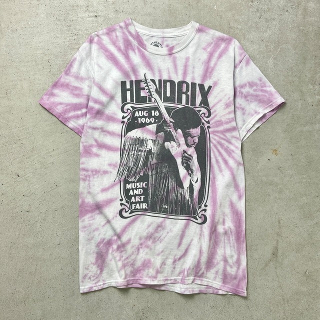 Jimi Hendrix ジミ・ヘンドリックス アーティストTシャツ バンドTシャツ タイダイ メンズM レディース 古着 ホワイト パープル 白 紫色 【Tシャツ】/パープル