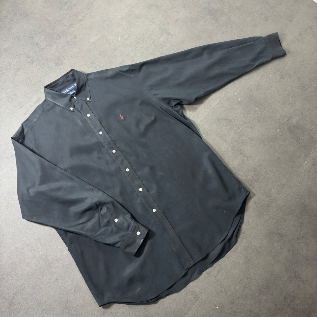 90s Ralph Lauren SILK COTTON shirt L/S BLAKE BLACK L 古着 - 10