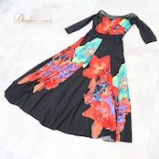 社交ダンス 衣装 ジャンティ gentil ワンピース ドレス ブラック系 レッド系 グリーン系 黒 赤 緑 伸縮 ストレッチ ダンス パーティ 発表会 花柄 おしゃれ 女性用 エレガント フラワープリント 薄手 スタイリッシュ 競技 マルチカラー