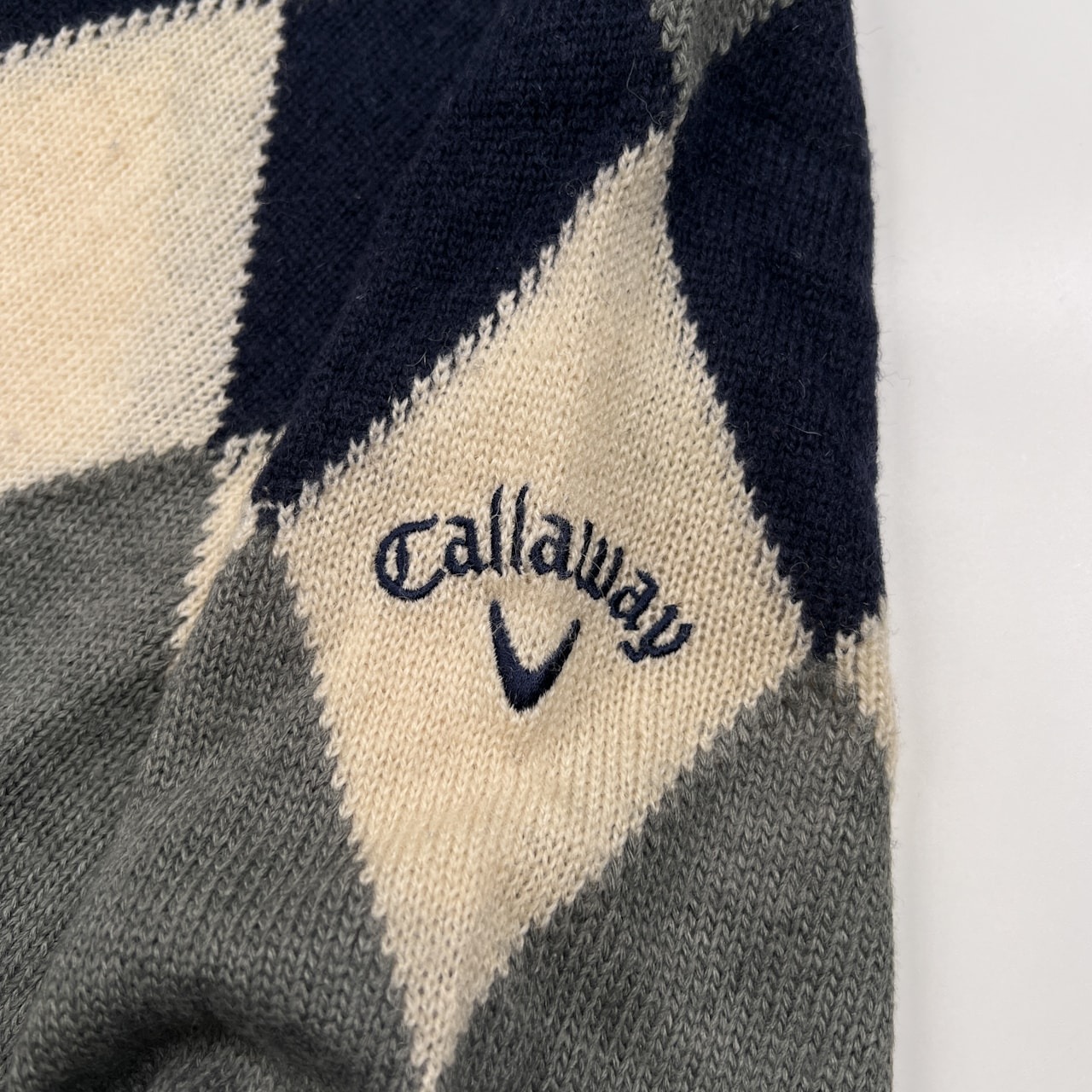Callaway キャロウェイ アーガイル柄 タートルネック ウールニットセーター サイズ L /メンズ/ゴルフ/グレー×ネイビー×アイボリーベージュ