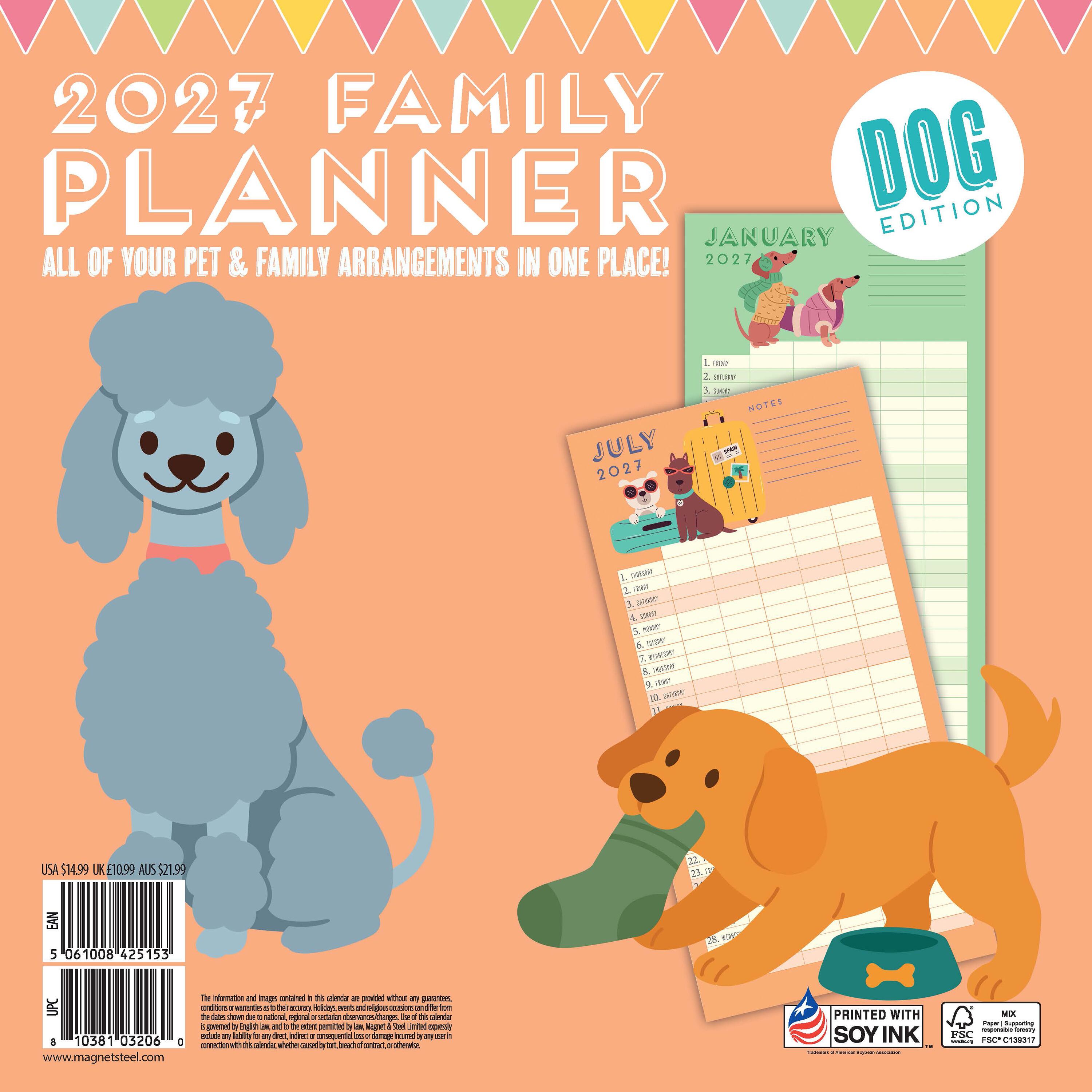 【2027年版】英国製カレンダー【2027 FAMILY PLANNER ~DOG EDITION~】 2027年版