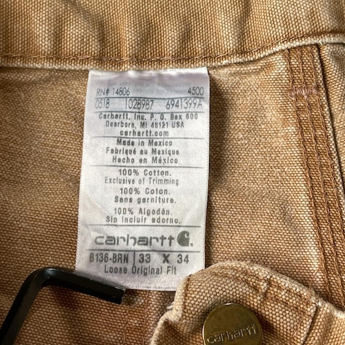 メキシコ製 ブラウン ダブルニー Carhartt B136-BRN 33×34 詳細写真10