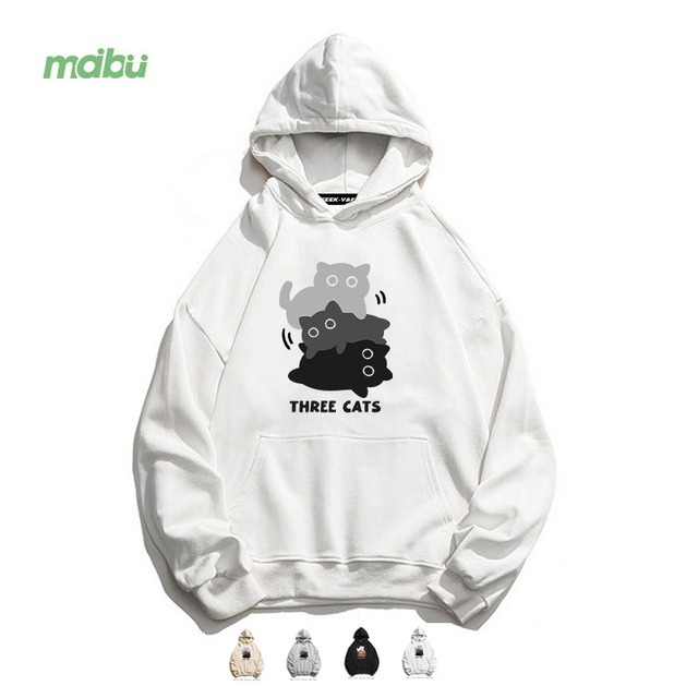 【MAIBU---猫シリーズ】★トップス★ パーカー 4color 男女兼用 メンズ カートゥーン 猫 猫柄 ねこ ネコ 可愛い