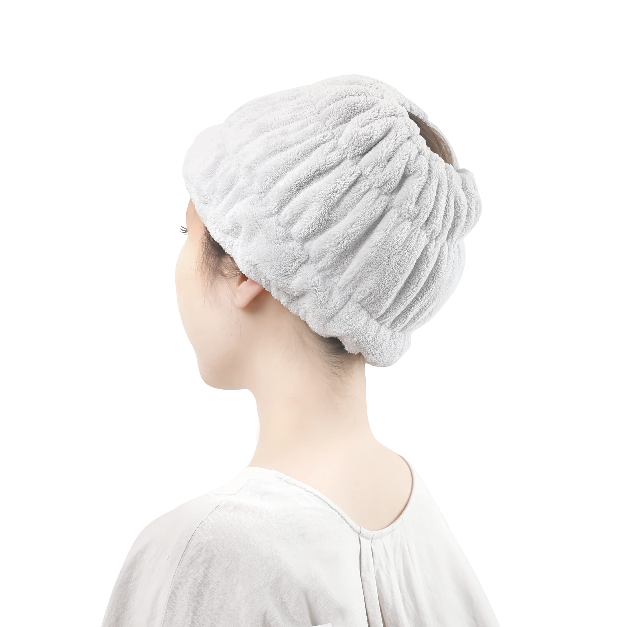 【努力特価】東和産業 ヘアドライタオル ヘアターバン Qsui ヘアバンド グレー 約20×17cm 34149 洗顔 吸水 速乾 幅広 お風呂上がり ふわもこ ヘアドライキャップ マイクロファイバー