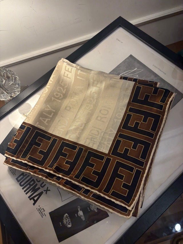 FENDI / vintage sheer beige scarf.