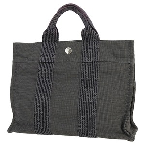 Used HERMES エルメス エールライントートPM グレー ナイロンキャンバス ハンドバッグ 軽量 定番