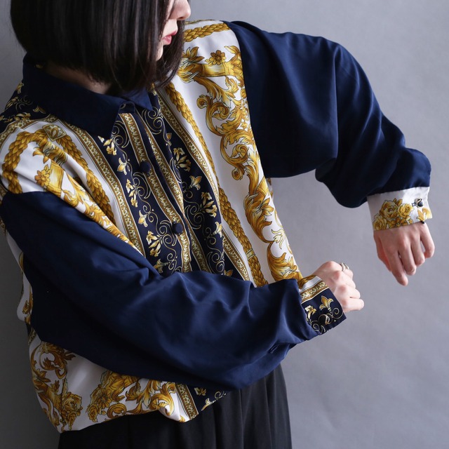 scarf motif switching design l/s shirt