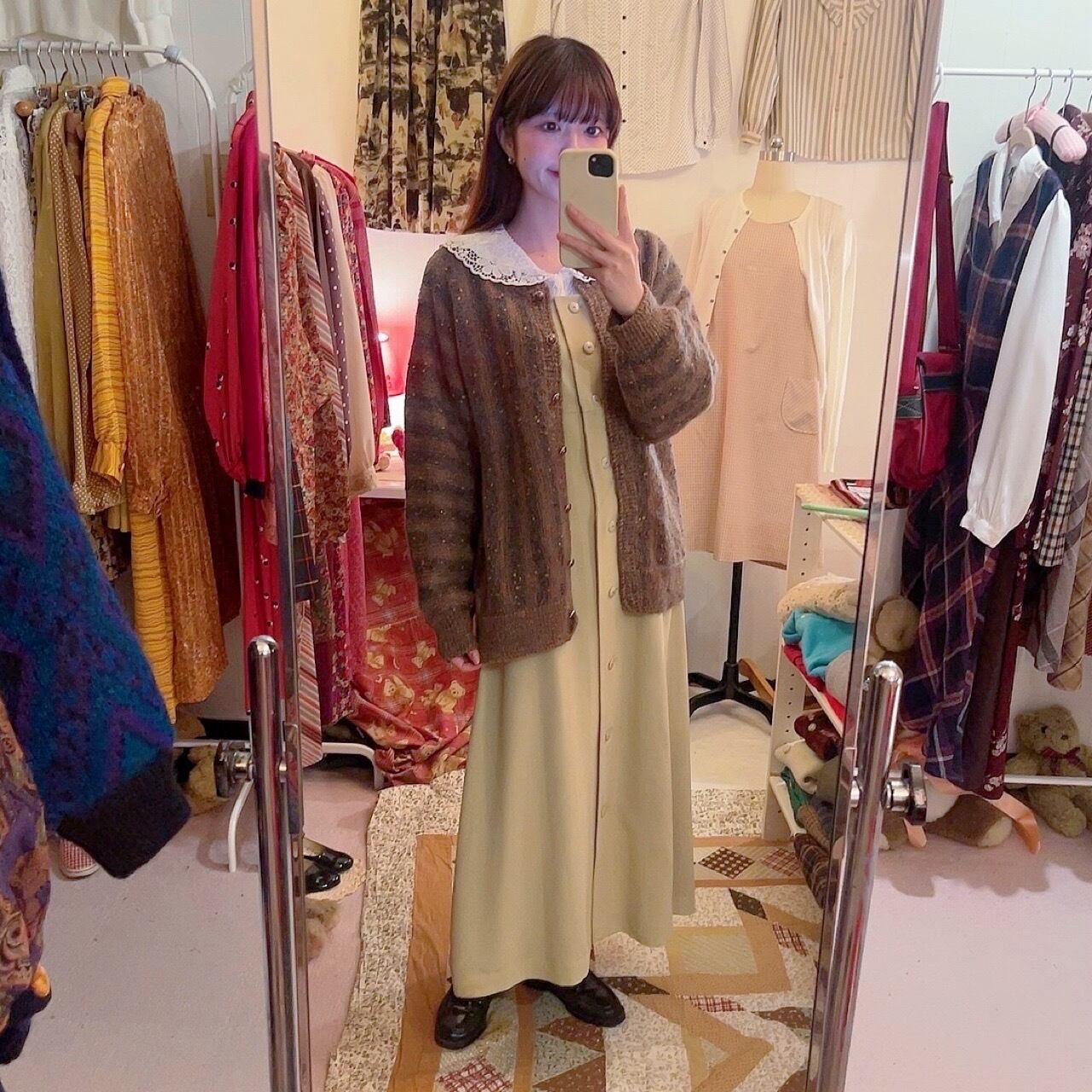 brown fancy yarn knit cardigan