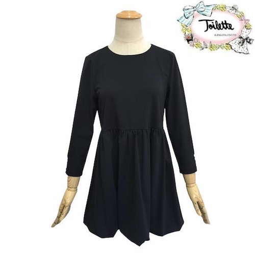 【トワレ toilette 新品】チュニック  お袖パール バルーン チュニック ブラック M L サイズ1 大人かわいい服 ディリーウェアー 416-076