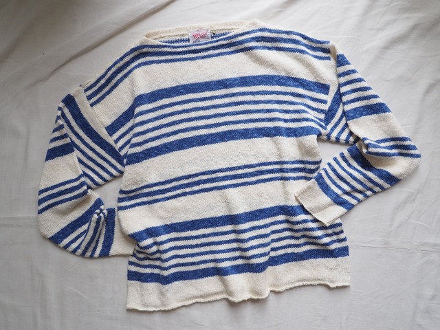 1990’s USA Cotton Linen Border Stripe Knit Sweater／38