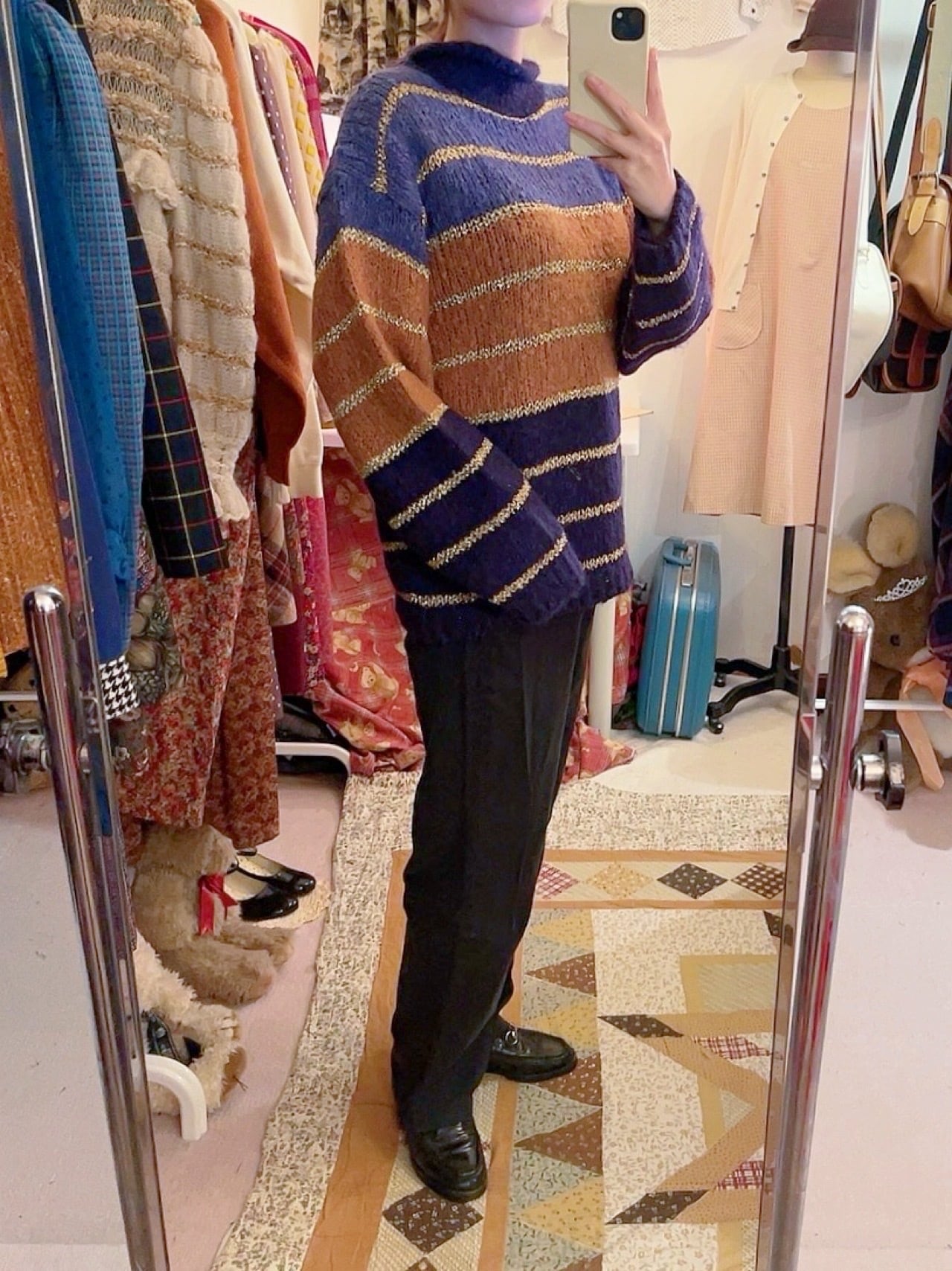 purple lame gold high necked sweater