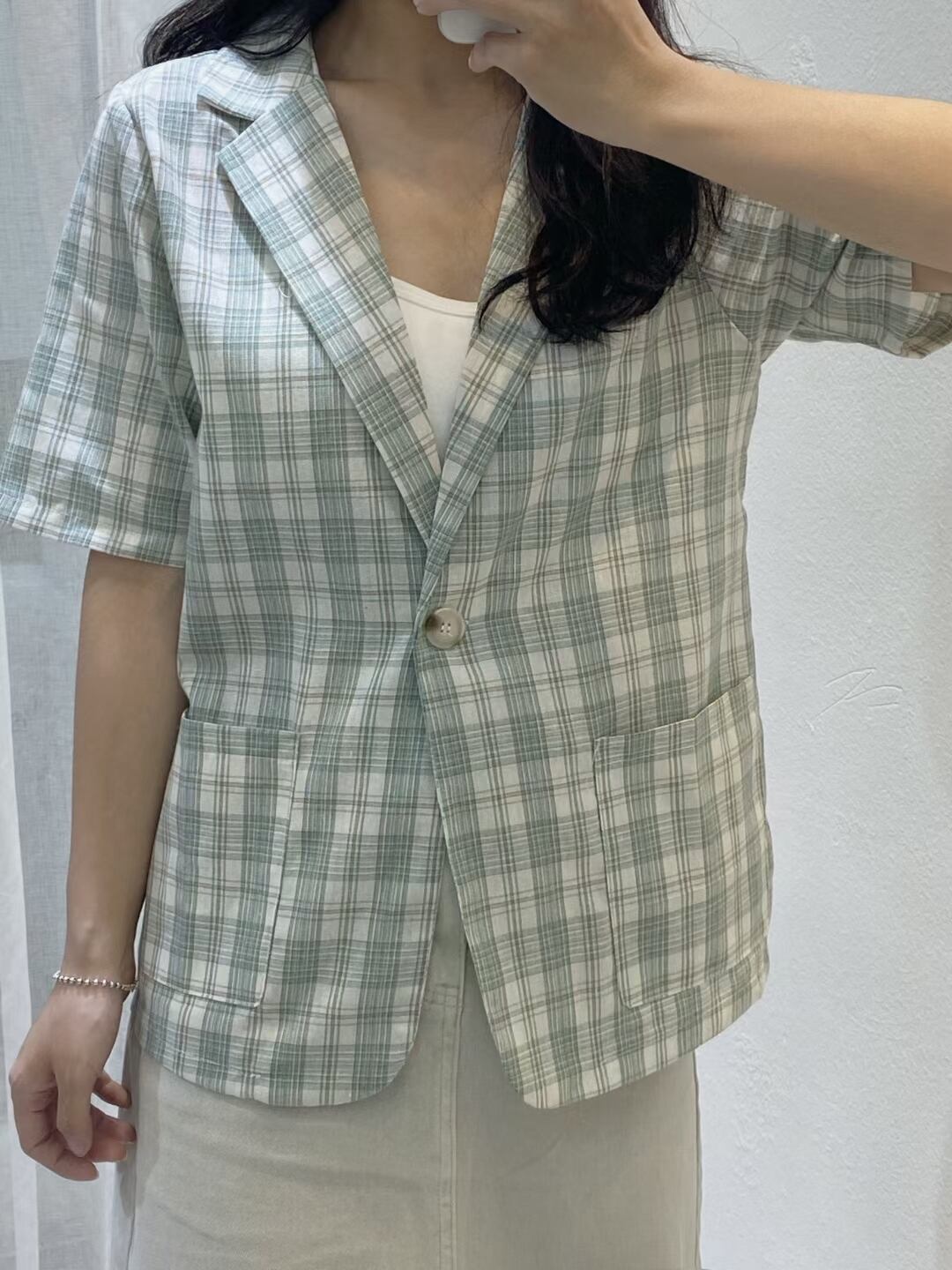 ５分袖　チェックジャケット　AJ5Z5039-938