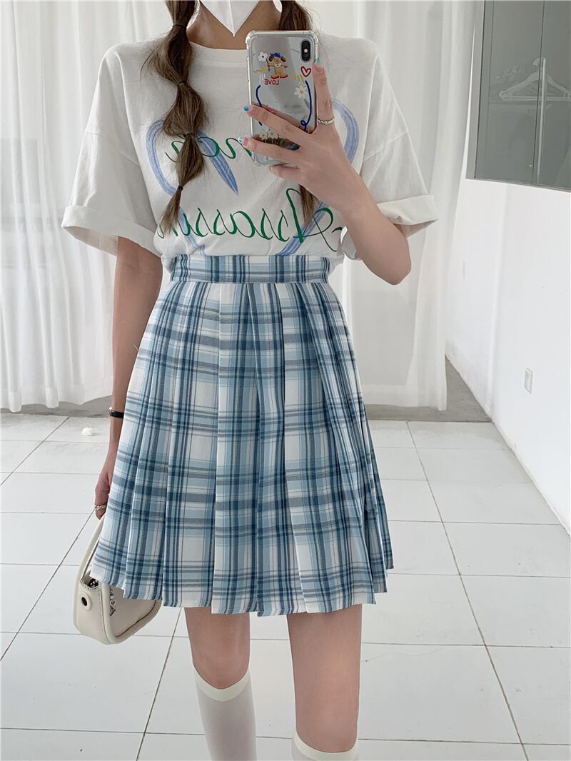 格子柄プリーツショートスカート サマー薄手ハイウェストウェストAライン 夏物 クレセントシティ7546331225