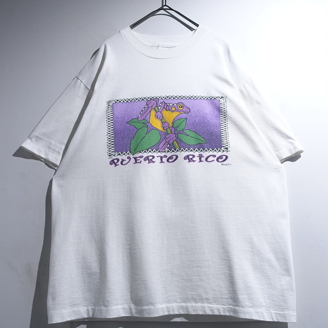 90s White Frog Artistic Print Design Animal T-Shirt