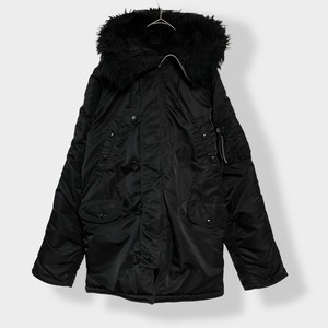 【ALPHA INDUSTRIES】N-3B フライトジャケット ミリタリー アウター アルファ インダストリーズ ブラック ブラックファー ラグラン MEDIUM US古着