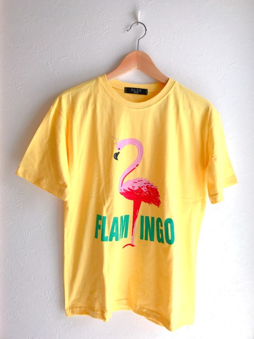 フラミンゴプリントのTシャツ イエロー