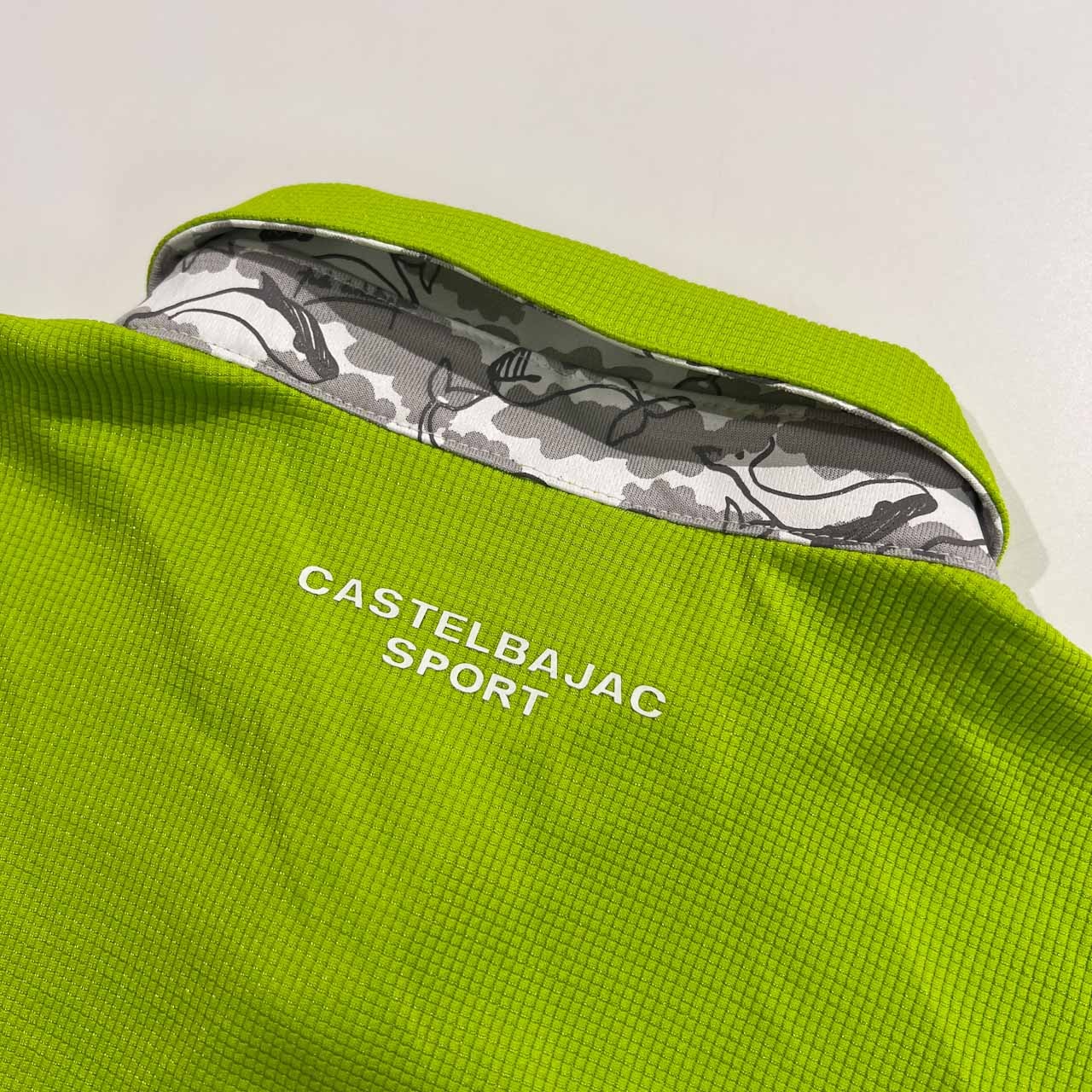 CASTELBAJAC カステルバジャック 総柄切替 半袖 ポロシャツ 42 /蛍光グリーン/レディース/ゴルフ