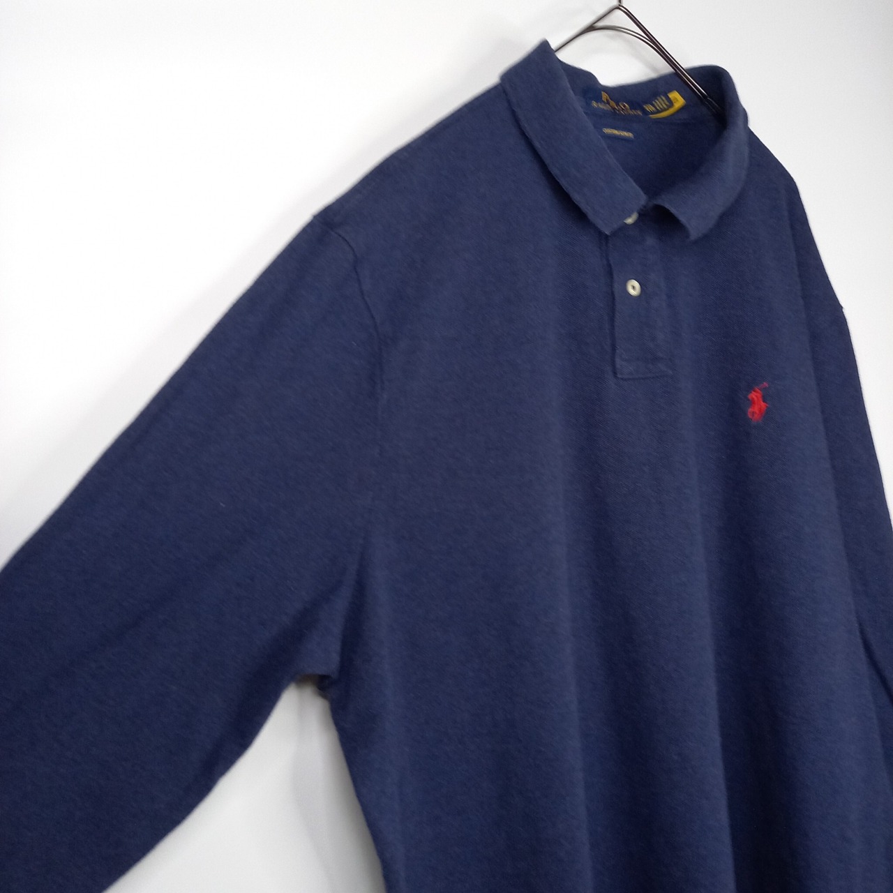 ポロラルフローレン　ポロシャツ　刺繍ロゴ　シェルボタン　無地　オーバーサイズ