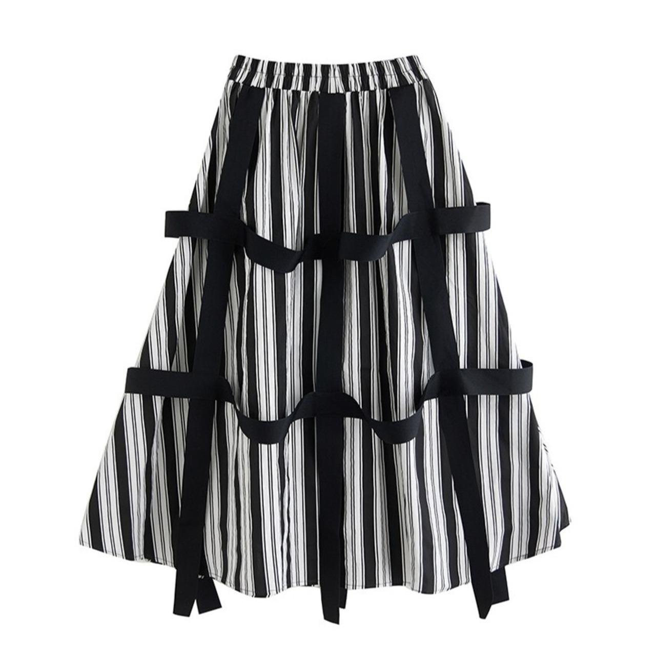 Monochrome Stripe Ribbon Skirt / モノクロ ストライプ リボン スカート