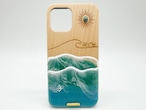 Sun&wave/wood×resin green wave case(maple)