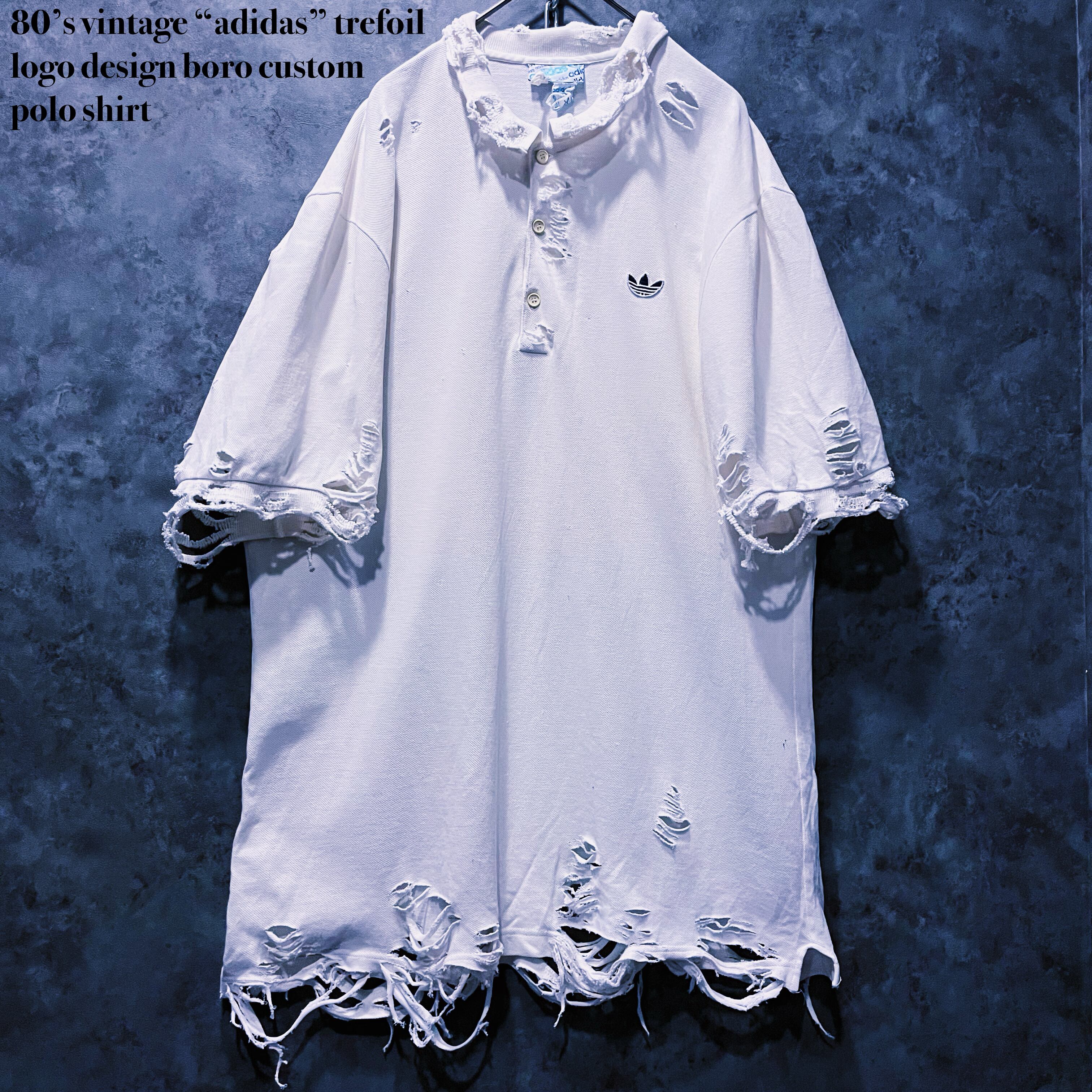 【doppio】80’s vintage “adidas” trefoil logo design boro custom polo shirt