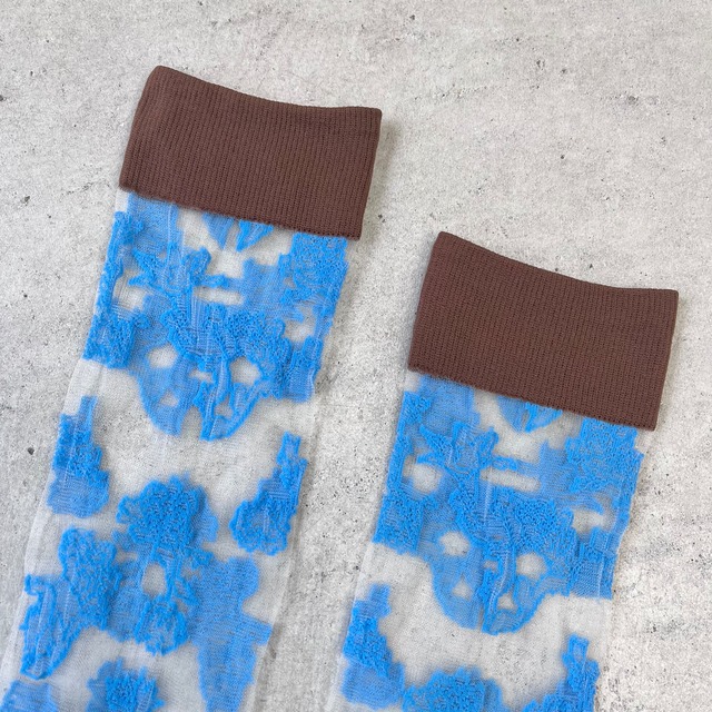 FAKUI / 【22−24cm】long flower see-through socks FK-237
