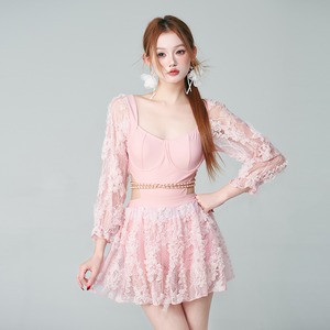 aystudio優雅な花柄透かし編みワンピース水着