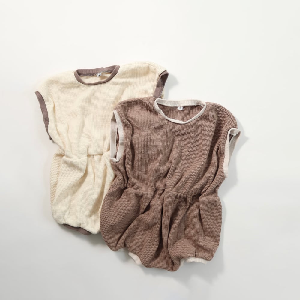 バイカラーワッフルロンパース