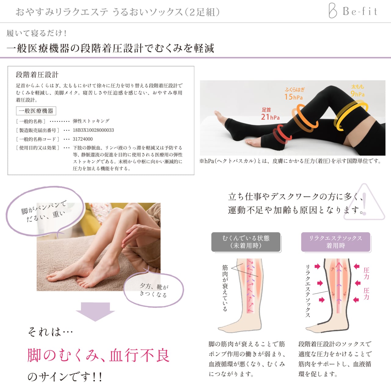 おやすみリラクエステうるおいソックス 2足組（Be-fit） | 整顔整頭の
