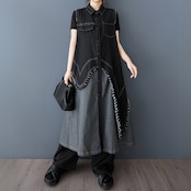 フリンジデニム ノースリーブ ワンピース 00195