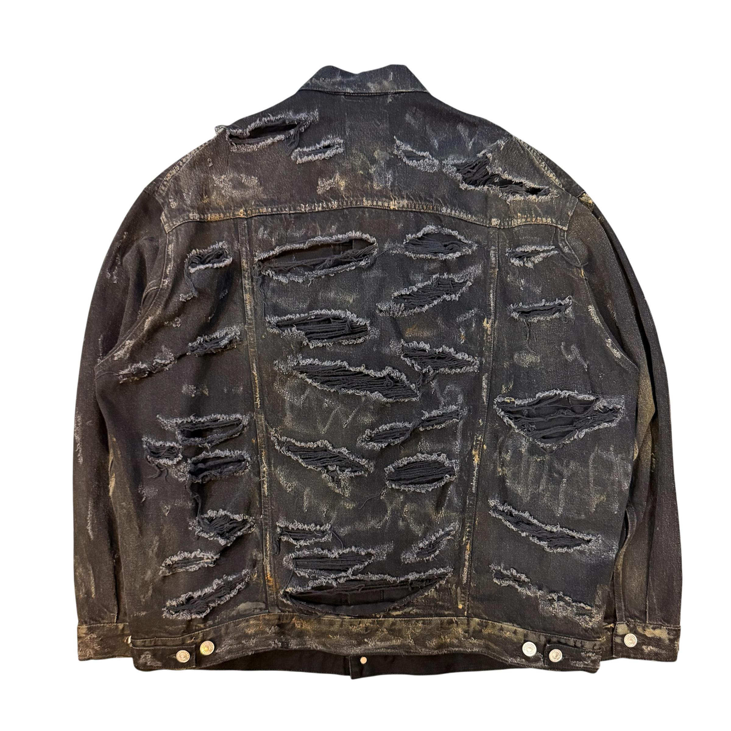 BALENCIAGA 23SS Black Distressed Denim Jacket