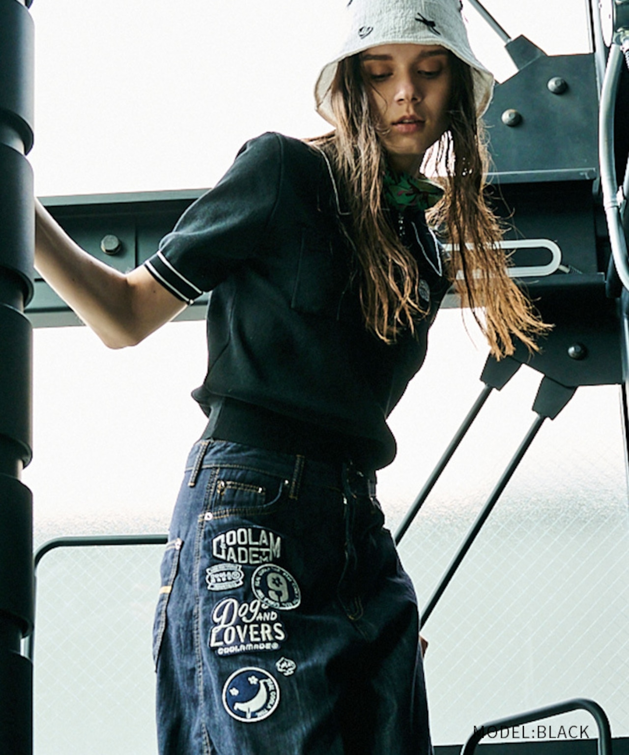 ジップアップポロニットTOPS (BLACK) CQ-49027