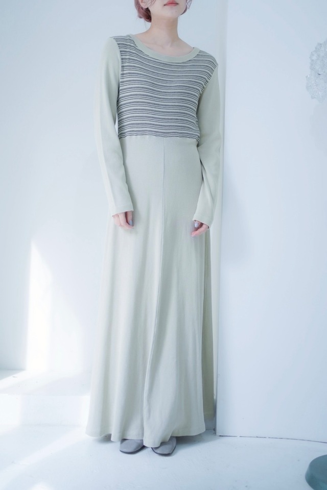 cream green long dress