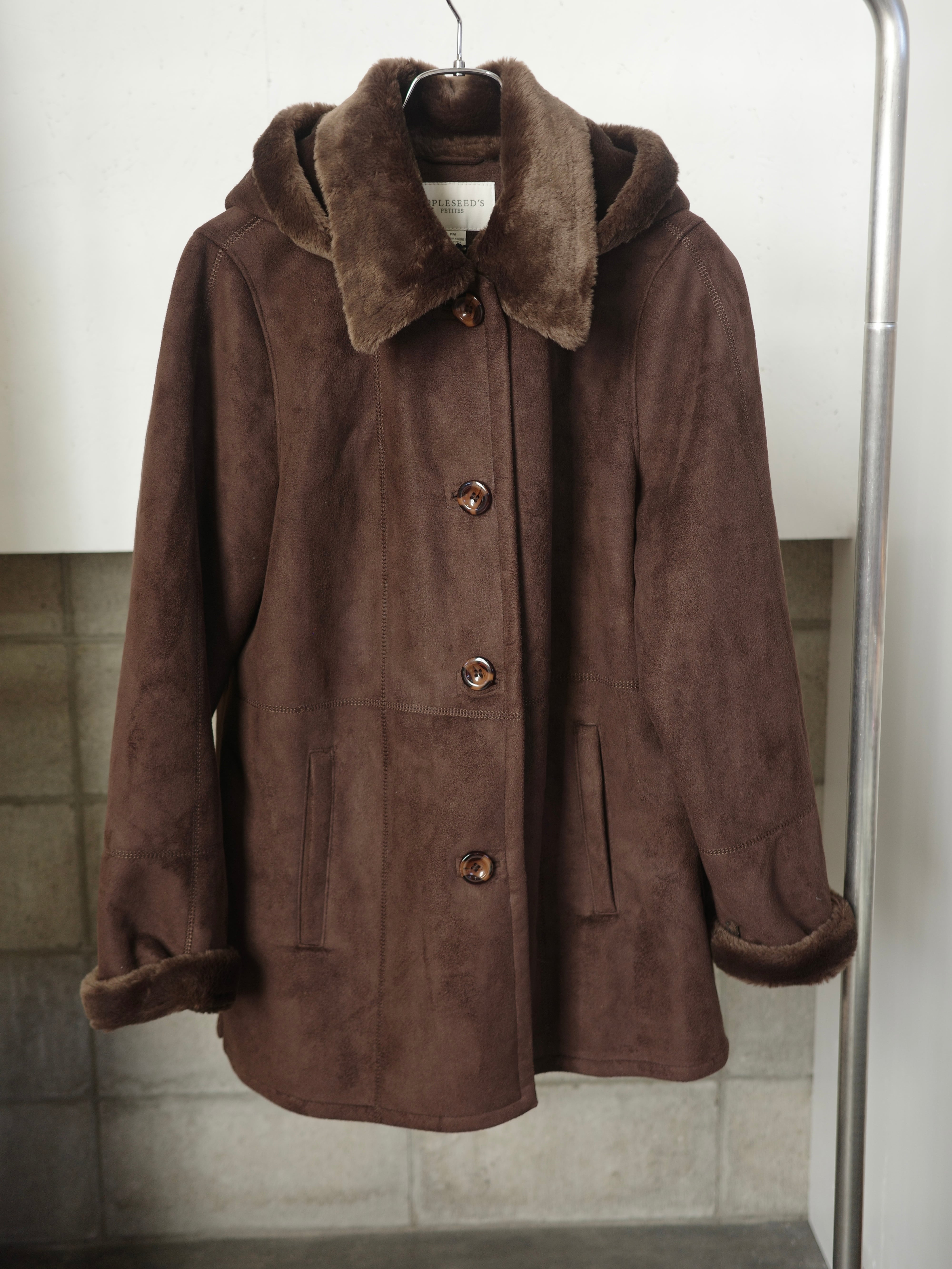 ビンテージ古着 90s 起毛 ダークブラウン ミドル丈 フェイクスエードコート vintage〉fake suede brown coat | CherLife