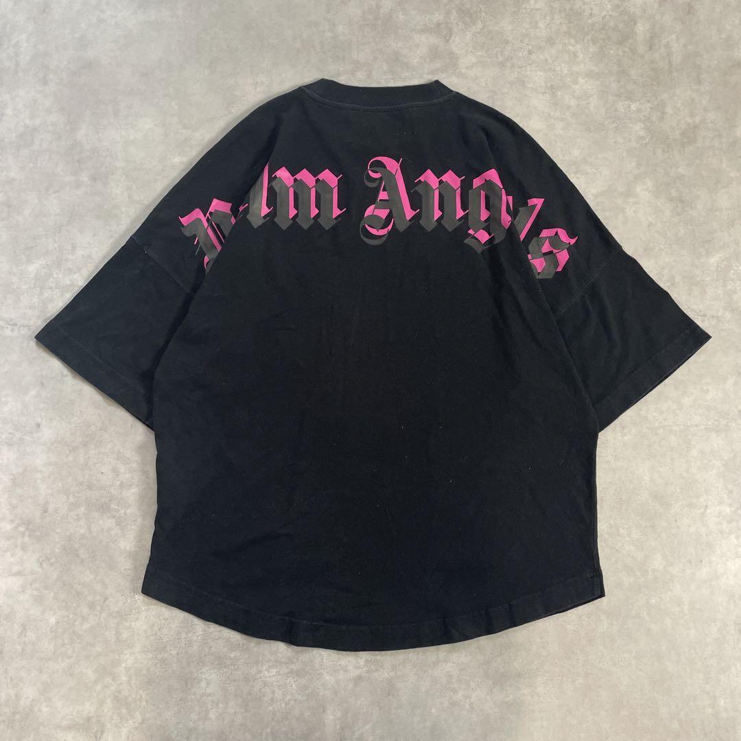 PalmAngelsパームエンジェルス ネック刺繍 Tシャツ 黒ピンク