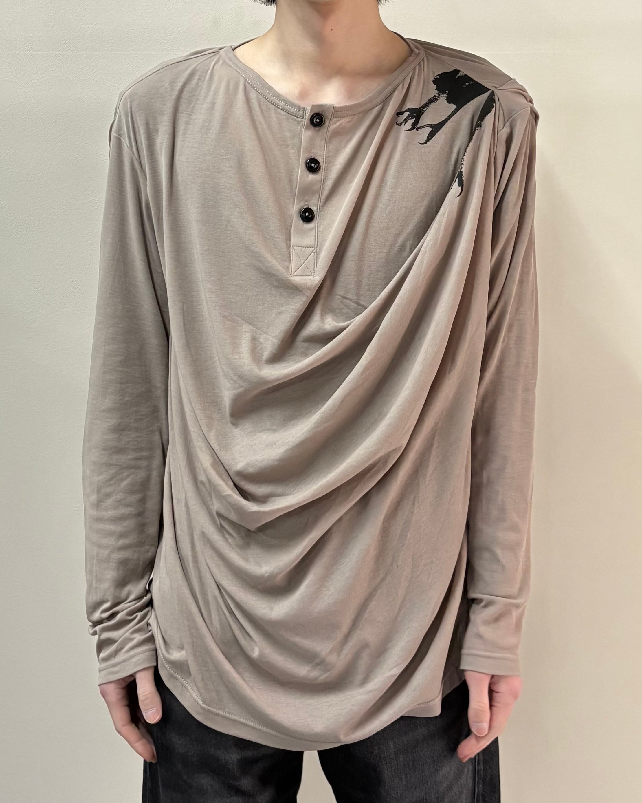 中*足様 Oscar Ouyang 26ss LONG SLEEVE TEE 26SS/Oscar Ouyang】CLAW DRAPE HENLEY LONG SLEEVE TEE | blendmarket